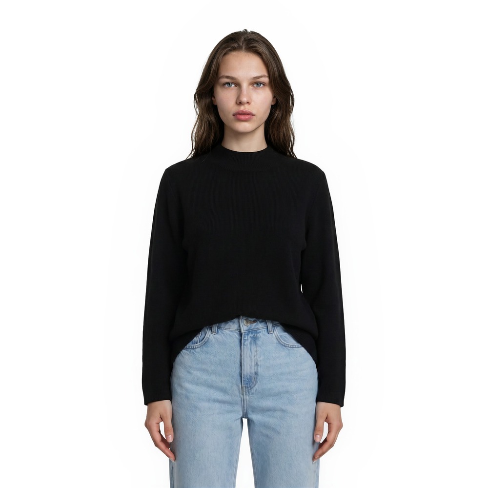 St John Basics Knit Sweater Top Women's Size‎ Large Black  3/4 Sleeve Back Zip